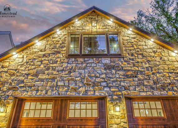 Exterior Twilight photo of 24' x 30' Custom 2-Car Garage with Cathedral Ceilings in New Hope PA