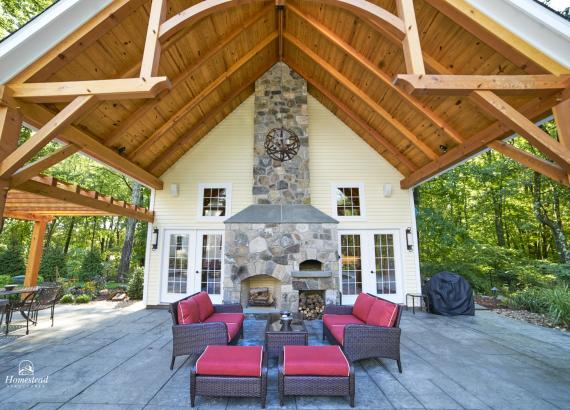 Under the Pavilion of 24' x 38' Custom Liberty Pool House in Wilton, CT