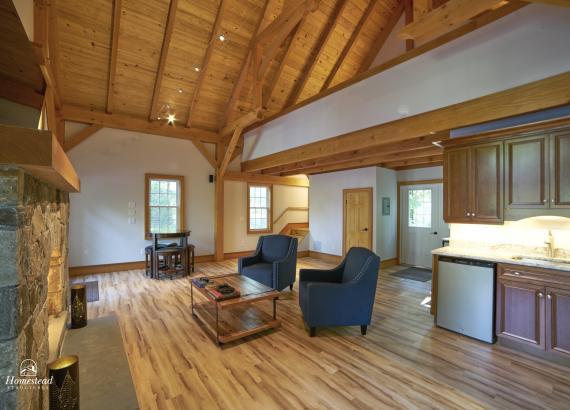 Kitchen and Lounge of 24' x 38' Custom Liberty Pool House in Wilton, CT