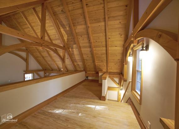 Loft with timber framing in Custom Liberty Pool House in Wilton, CT