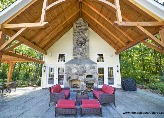 Timberframe Pavilion attached to 24x38 Liberty Pool House in CT