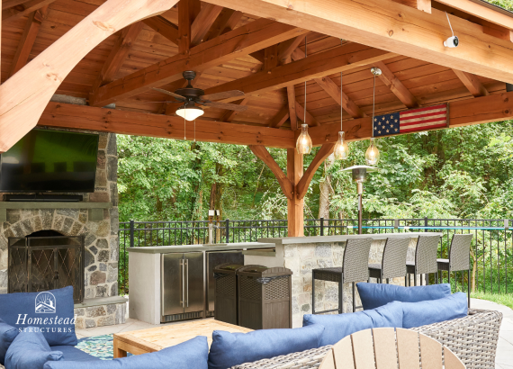 Photo of the kitchen area underneath the Timber Frame Pavilion.