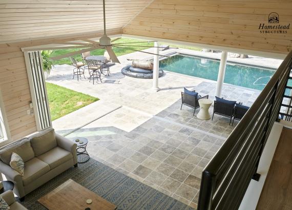 View from the loft in a 30' x 32' Custom A-Frame Avalon Pool House with Pergola in Round Hill VA