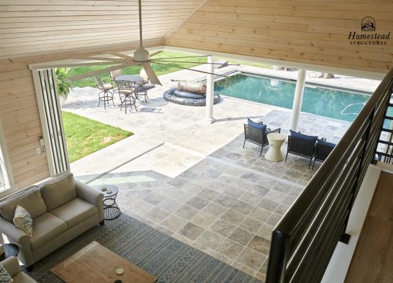 View from the loft in a 30' x 32' Custom A-Frame Avalon Pool House with Pergola in Round Hill VA