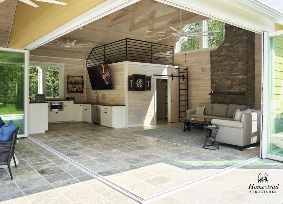 Custom Pool House with Origin Bi-Fold Doors Open