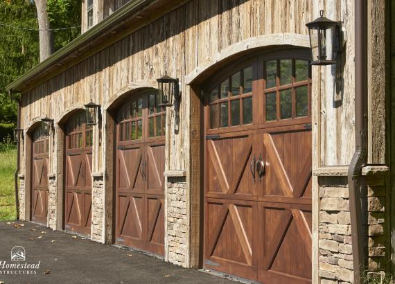 Carriage Garage Doors on 30' x 48' Classic 4-Car Garage with Mushroom Board Siding in Princeton New Jersey
