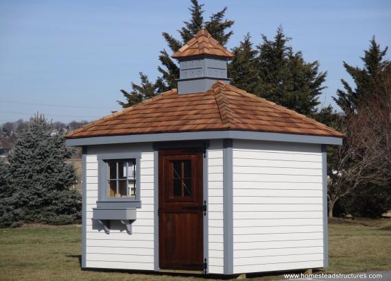 8' x 10' Classic Hip Rood Shed with birdhouse cupola & cedar shakes