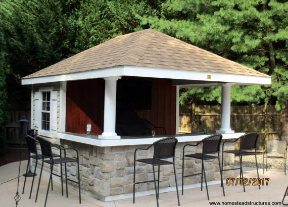 Siesta Pool Cabana with stone veneer on bar front