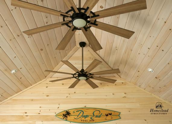 Custom ceiling fan and light combo in Avalon Pool House