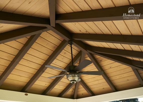 Exposed rafters of 12x16 Vintage Pavilion with ceiling fan & light