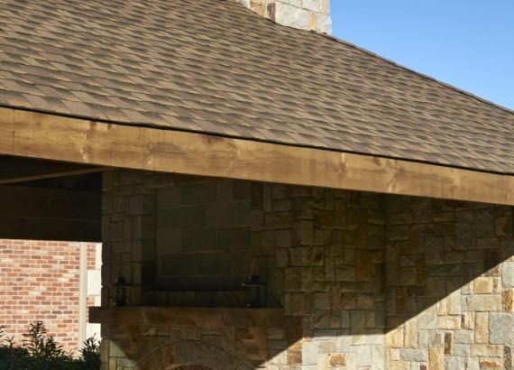 Fireplace & Chimney of Custom Stone & Timber Frame Avalon Poolhouse