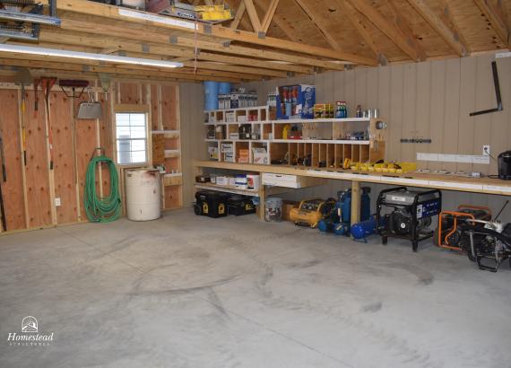 Partially Finished Garage Interior and Tool Bench