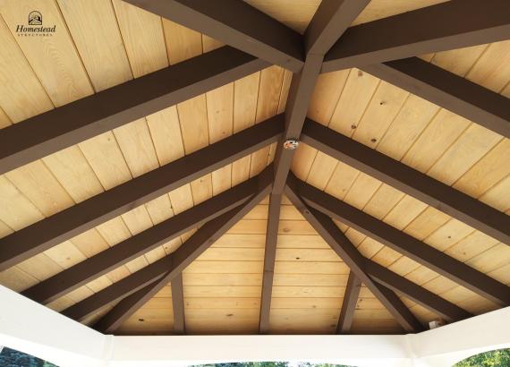 Exposed timber frame rafters in Vintage pavilion