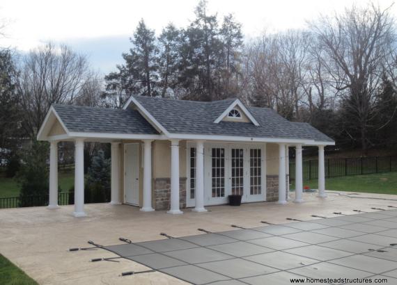 13' x 18' Classic A-Frame Pool House with Pavilions (Stucco Siding)