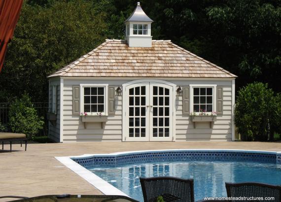 10' x 18' Laurel Hip Pool Shed (beaded Wood siding)