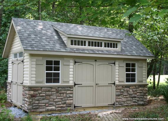 12' x 16' Century A Frame Shed (Vinyl Siding w/ Stone)