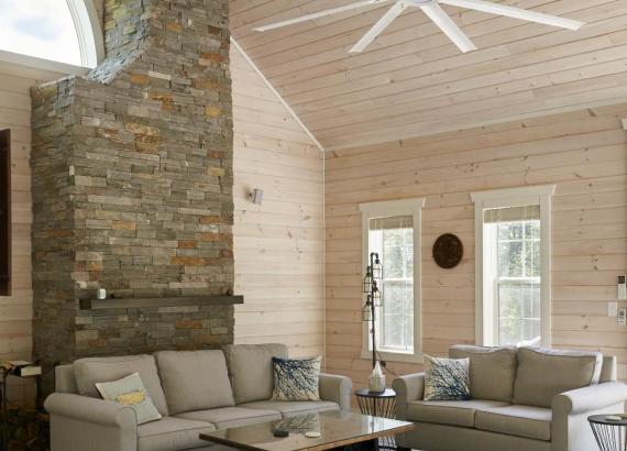 Interior of custom A-Frame Avalon Pool House with Pergola in Round Hill VA