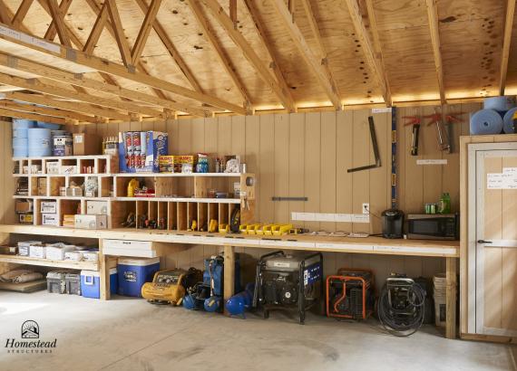 Interior of Garage showing Word Bench, Storage & Smart Panel Finish