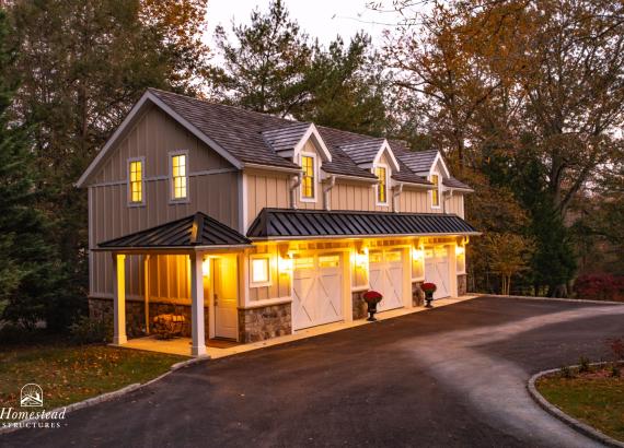 Exterior Twilight photo of 21' x 43' 3-Car Garage in Wayne PA with 2nd floor Gym & Living Space