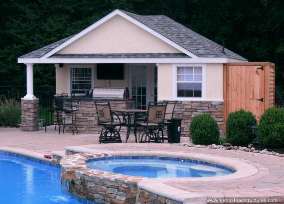 16' x 20' Wellington Poolhouse (Stucco & Stone Veneer)