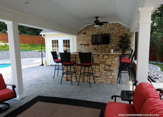 12x20 Custom Pool House with 12x29 Pavilion - bar area