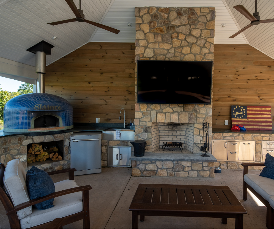 pool house with kitchen