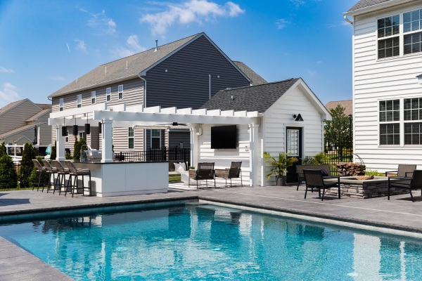 Nice swimming pool in backyard